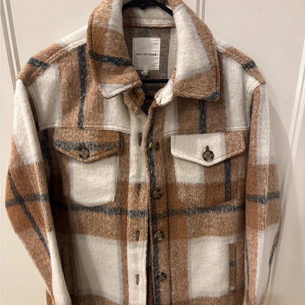 Avec Les Filles Brown and Cream Button Down Coat